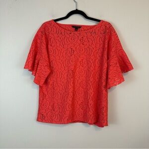 Banana Republic | Coral Lace Short Sleeve Ruffle Sleeve Blouse Size Small